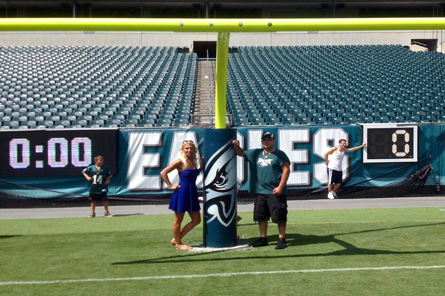 Lady J & DJ Debonair on the field of Philadelphia Eagles Lincoln Financial